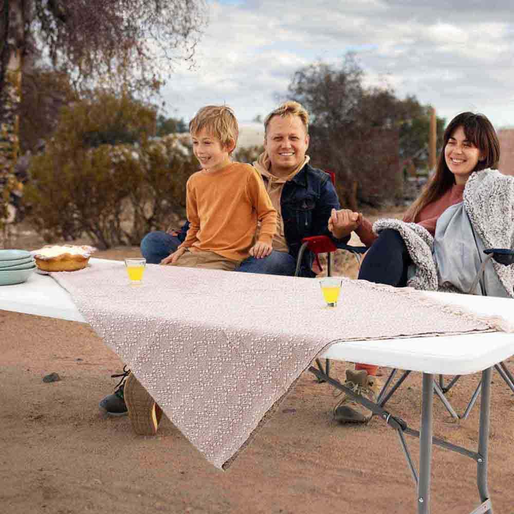 GARDIUN New Koln - Tavolo pieghevole e portatile, 240 x 74 x 74 cm, in resina bianca, con manico laterale e sistema di bloccaggio