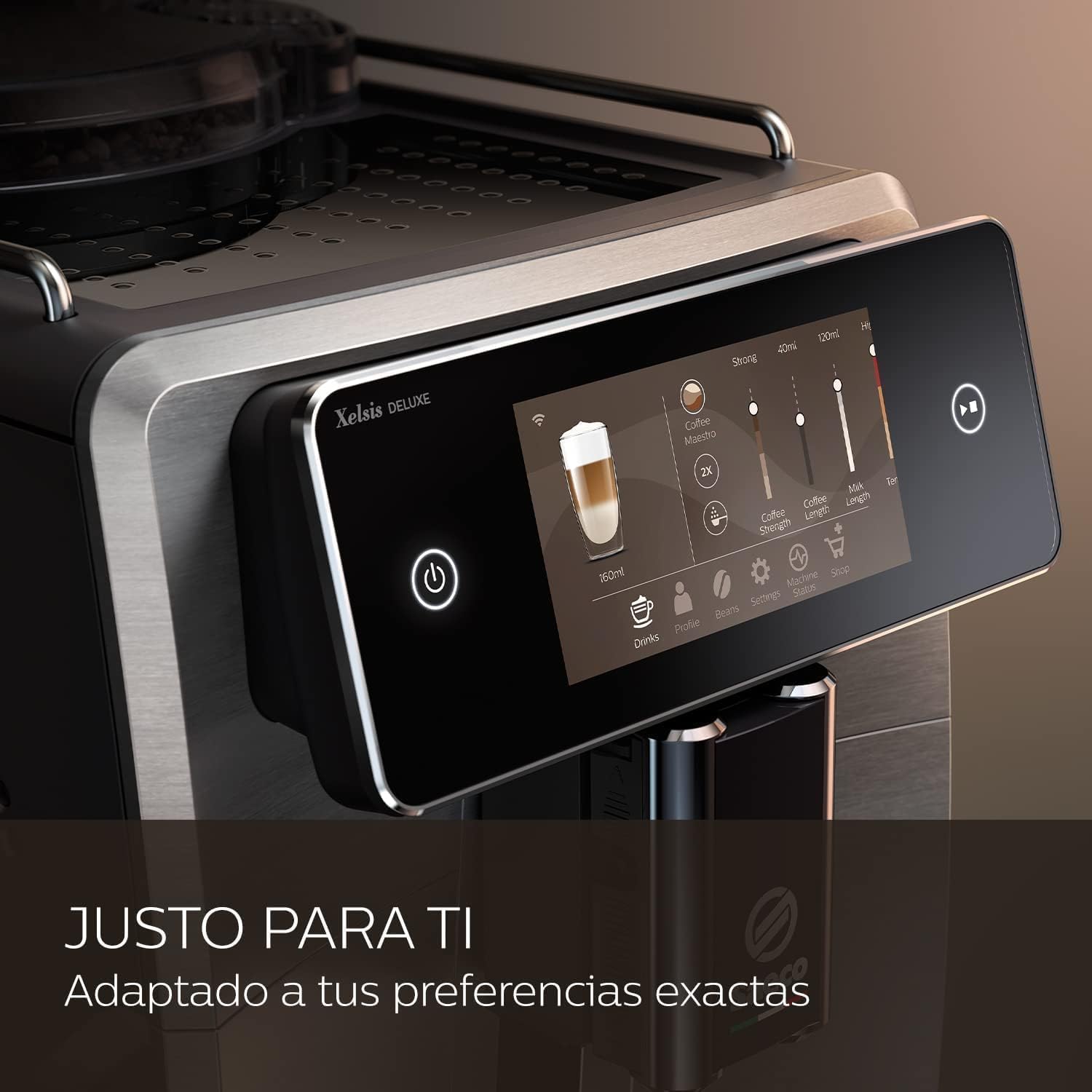 Saeco Xelsis Deluxe Cafetera Superautomática - Wi-Fi Integrado, 22 Variedades de Café personalizables, Pantalla Táctil Intuitiva 5", 8 Perfiles de Usuario, Molinillo de Cerámica (SM8782/30)
