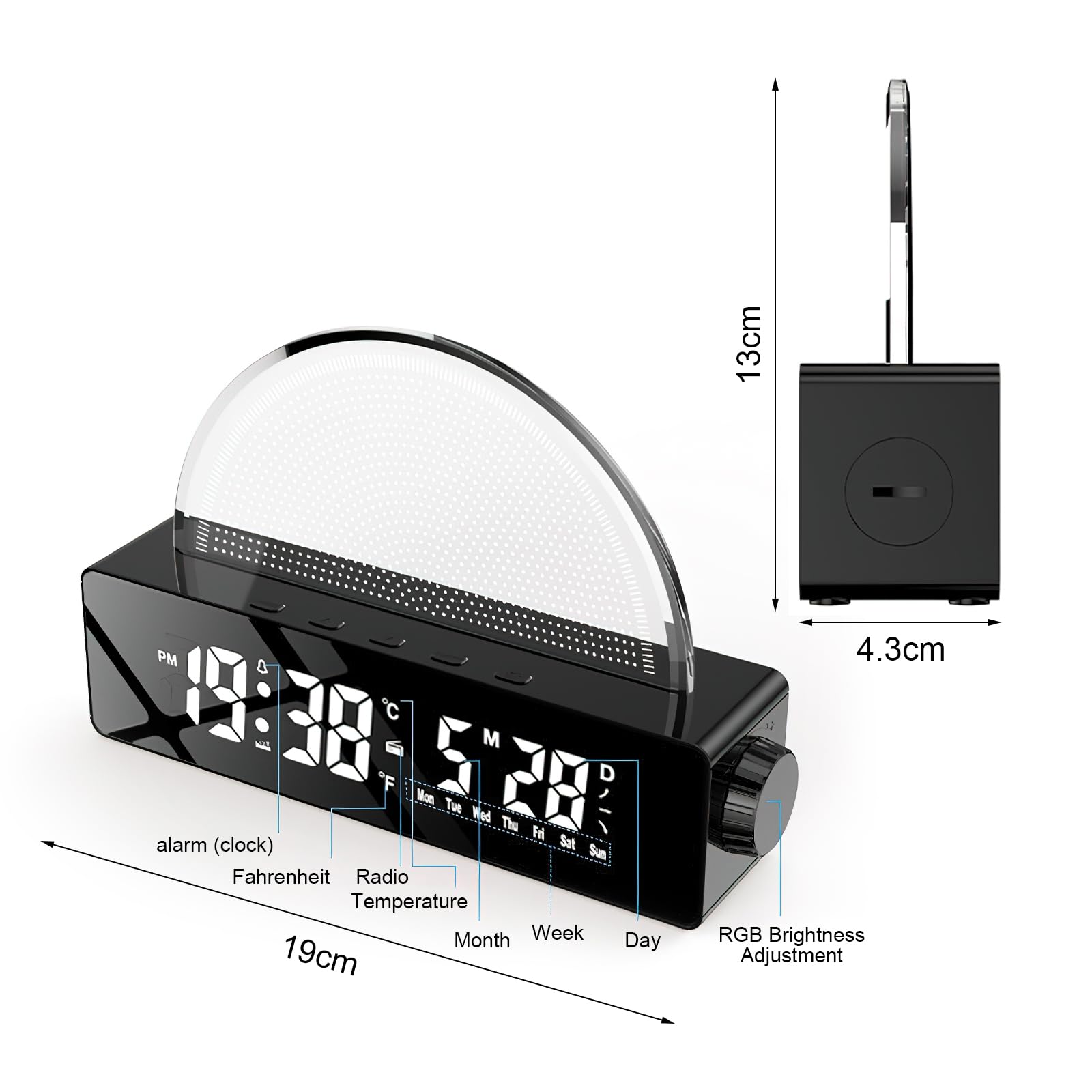 Sveglia digitale, sveglia luminosa con funzione di ricarica USB, sveglia luminosa, sveglia intelligente, luce d'atmosfera, lampada da comodino, display LED colorato, lampada da tavolo, scatola di