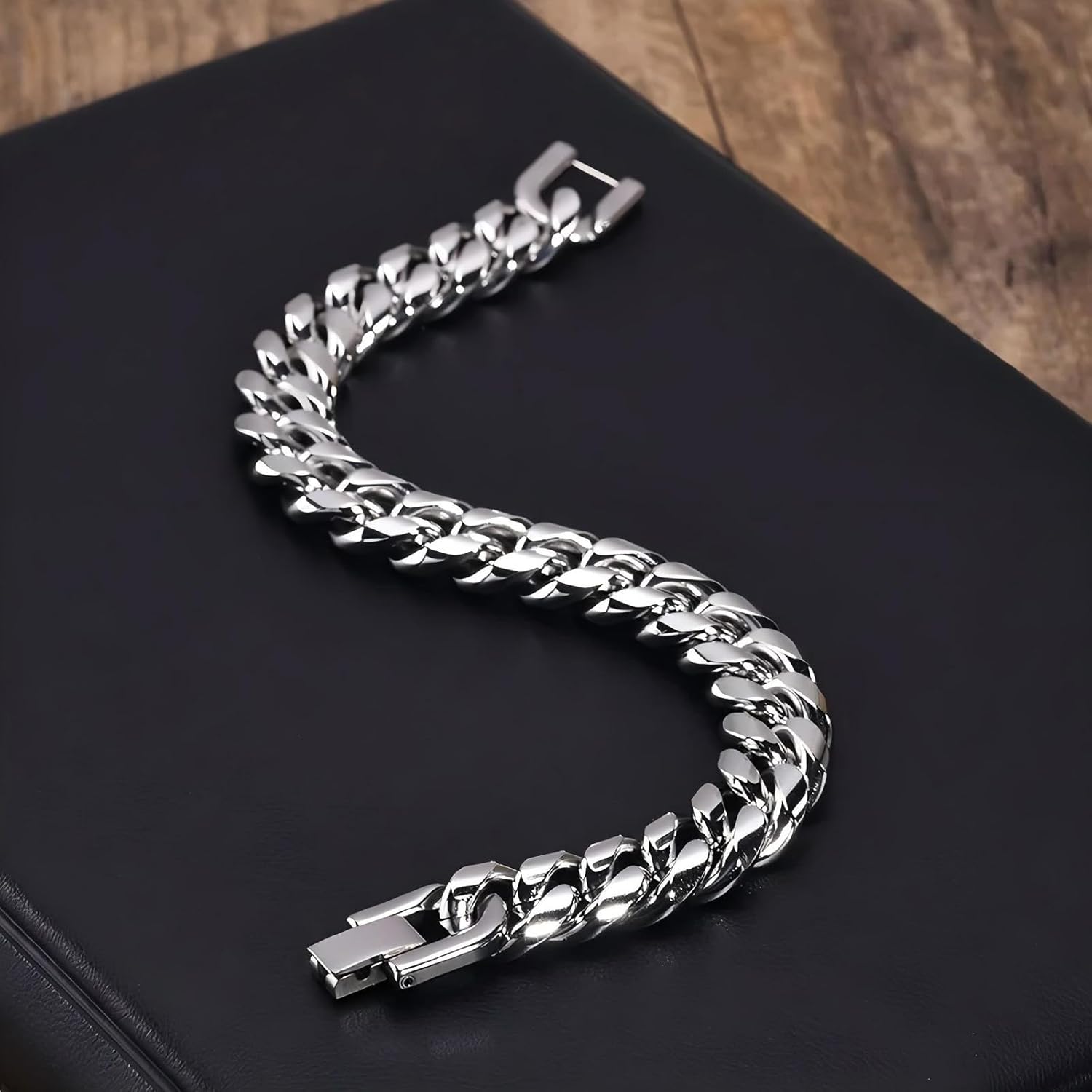 Cuban Link Bracelet for Men, 10mm Wide, Smooth Exquisite Casual Cuba Mens Cuff Jewelry Gift - Image 3