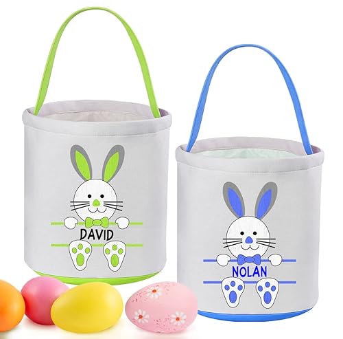Miniatura 10 de Touber - Canastas de Pascua personalizadas para niños y niñas, 2 unidades, cesta de conejo de Pascua, cesta de Pascua personalizada con asa, cestas