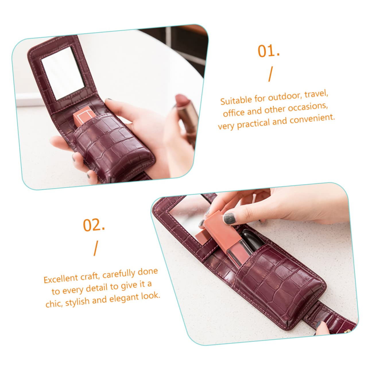 ifundom 3piezas Bolsa De Maquillaje Portátil con Espejo Estuche para Lápices Labiales Organizador De Cosméticos De Cuero para Viajes y Ocasiones Especiales