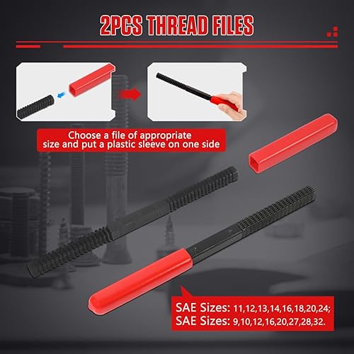 Miniatura 7 de Juego de 48 piezas de reparación de roscas, UNCUNFKit de restauración de roscas métricas, con 24 troqueles de reenhebrado, 22 grifos de reenhebrado,