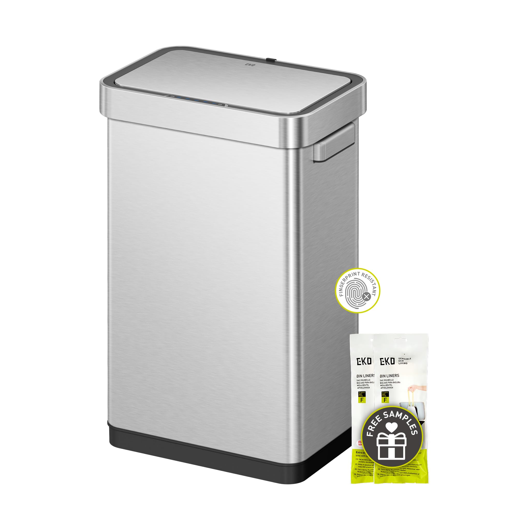 Deluxe Mirage-T 50 Liter / 13.2 Gallon Touchless Rectangular Motion Sensor Trash Can, Matte Stainless Steel Finish