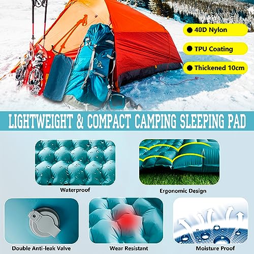 OPL5 Camping Sleeping Pad, 4 Inch Inflatable Air Mattress Camping with Pillow Carry Bag, Backpacking Sleeping Mat Built-in Foot Pump Waterproof Sleeping Pad for Hiking,Camping (Peacock Blue) - Image 3