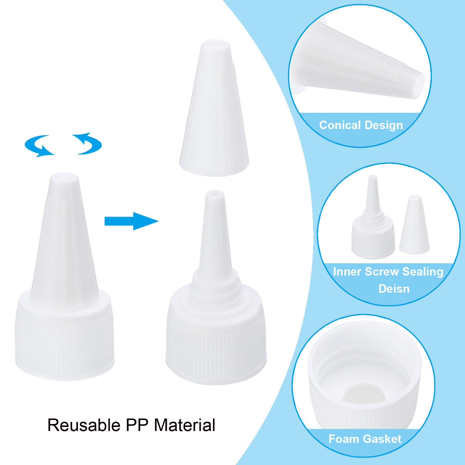 PATIKIL Tappi Bottiglia a Spirale 18/410, 36 Pezzi Tappi Ricambio in Plastica a Bordo Scanalato con Guarnizione in Schiuma Bottiglie Vernice e Colla, Bianco