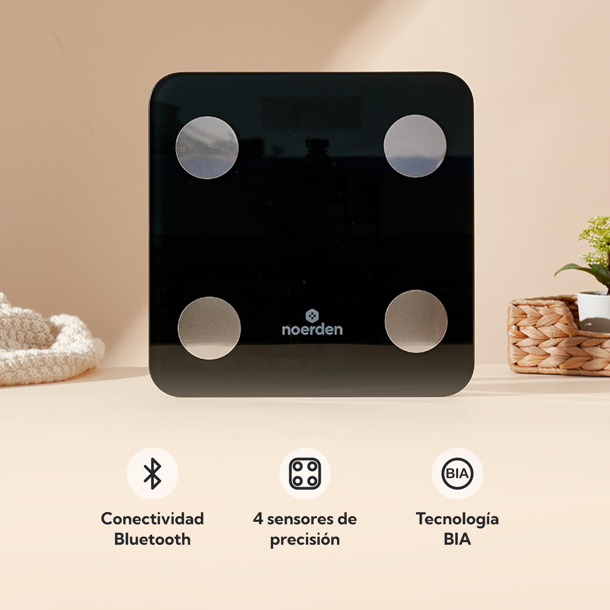 NOERDEN MINIMI+ Báscula de Baño Inteligente | Análisis Corporal por Bioimpedancia | Compatible con App | Negro