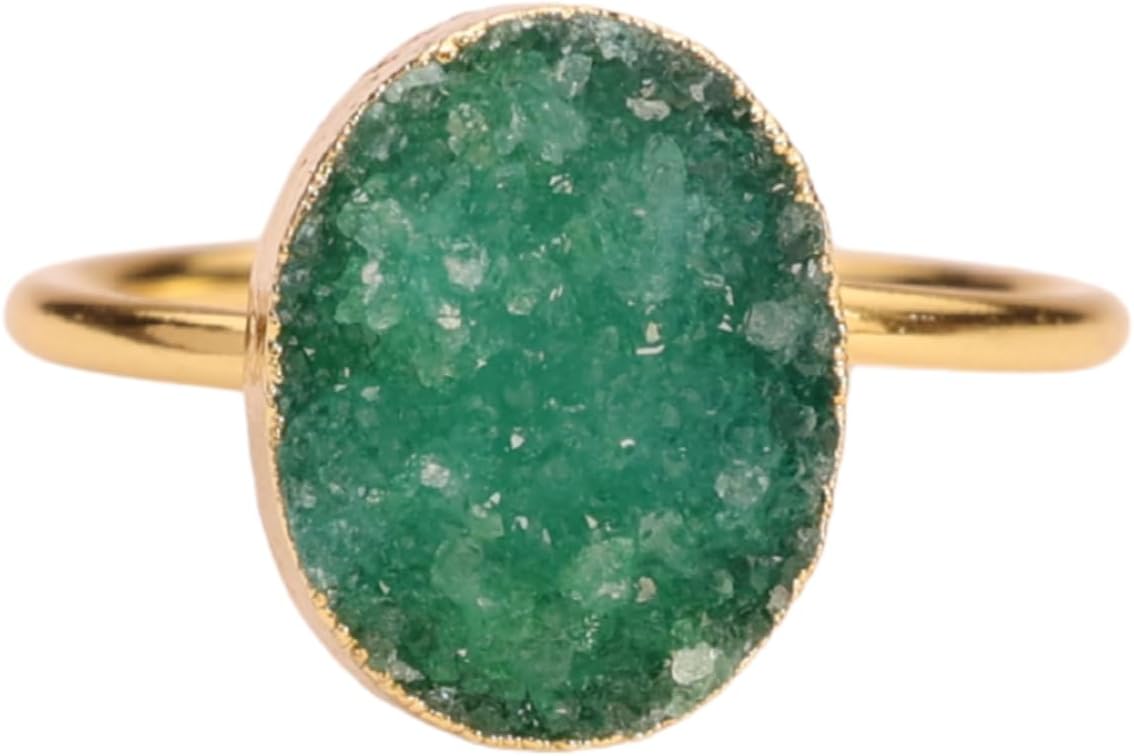 Natural Druzy Gemstone Handmade Gold Plated Adjustable Oval Ring Stone Size approximately 10 * 12mm