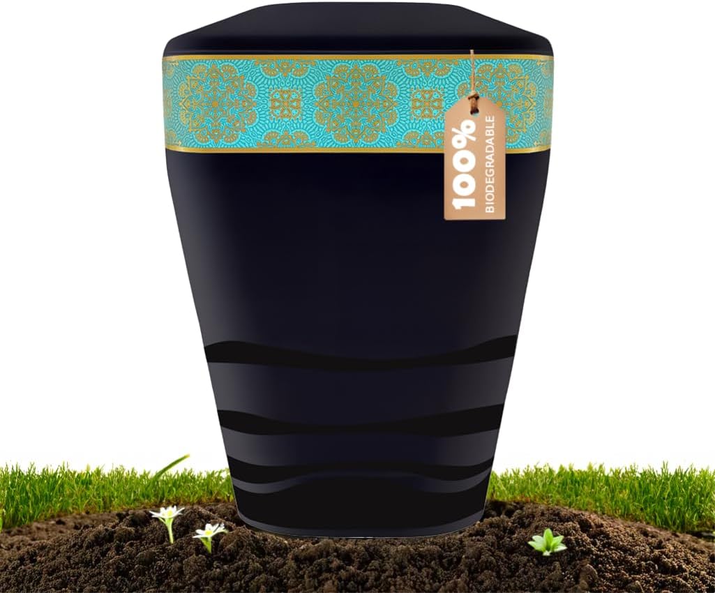 Biodegradable Urn for Ashes Adult Male & Female, Large Cremation Black Urn for Ashes for Women and Men Up to 270 lbs, TSA Approved, Ideal for Home, Columbarium or Burial, Made in Europe