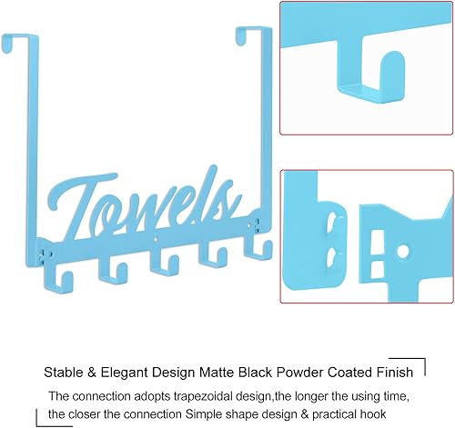 Miniatura 3 de Azmoncy Ganchos sobre la Puerta, Toallero para Baño sobre la Puerta Colgador de Toallas, Resistente con 5 Ganchos para Abrigos para Piscina,