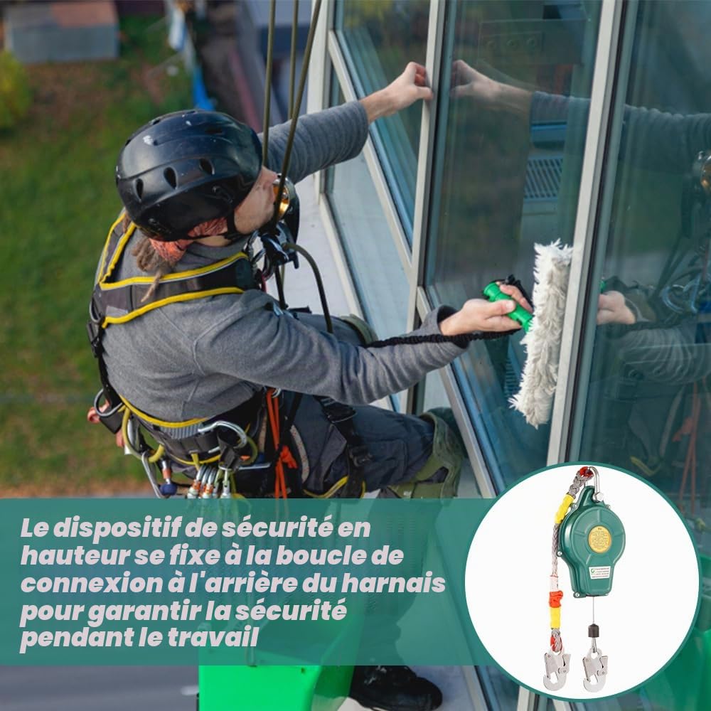 Antichute a Rappel Automatique,Harnais de Securite Anti Chute Certifié,Protection Anti-Chute RéTractable pour Couvreur,Dispositif SéCurité Hauteur avec Fonction Verrouillage Automatique,Charge: 150kg