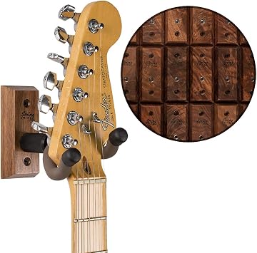 String Swing Premium Guitar Wall Mount - Holder for Electric Acoustic and Bass Guitars - Stand Accessories Home or Studio Wall - Musical Instruments Safe Unique Hand Selected Black Walnut CC01K-BW