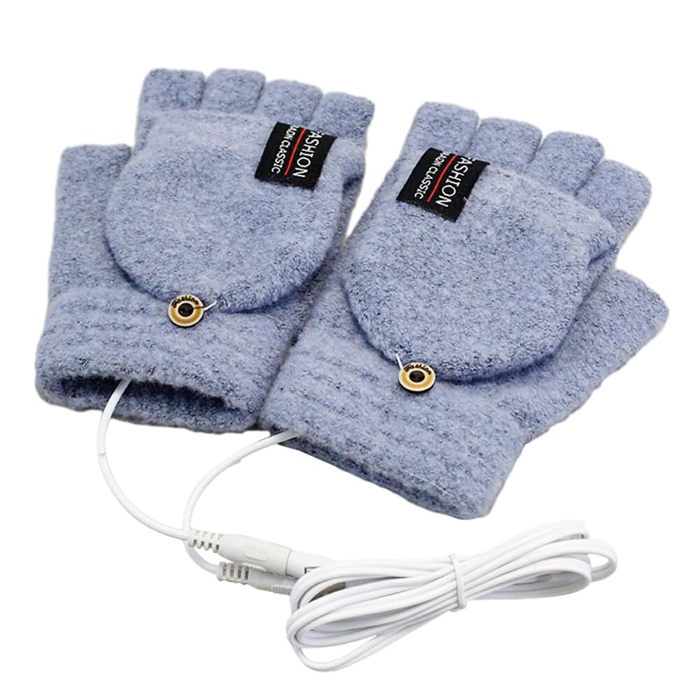 ikasus USB Rechargeable Heated Gloves Fingerless for Women Man Work Touchscreen Gloves for Winter Cold Weather, Blue