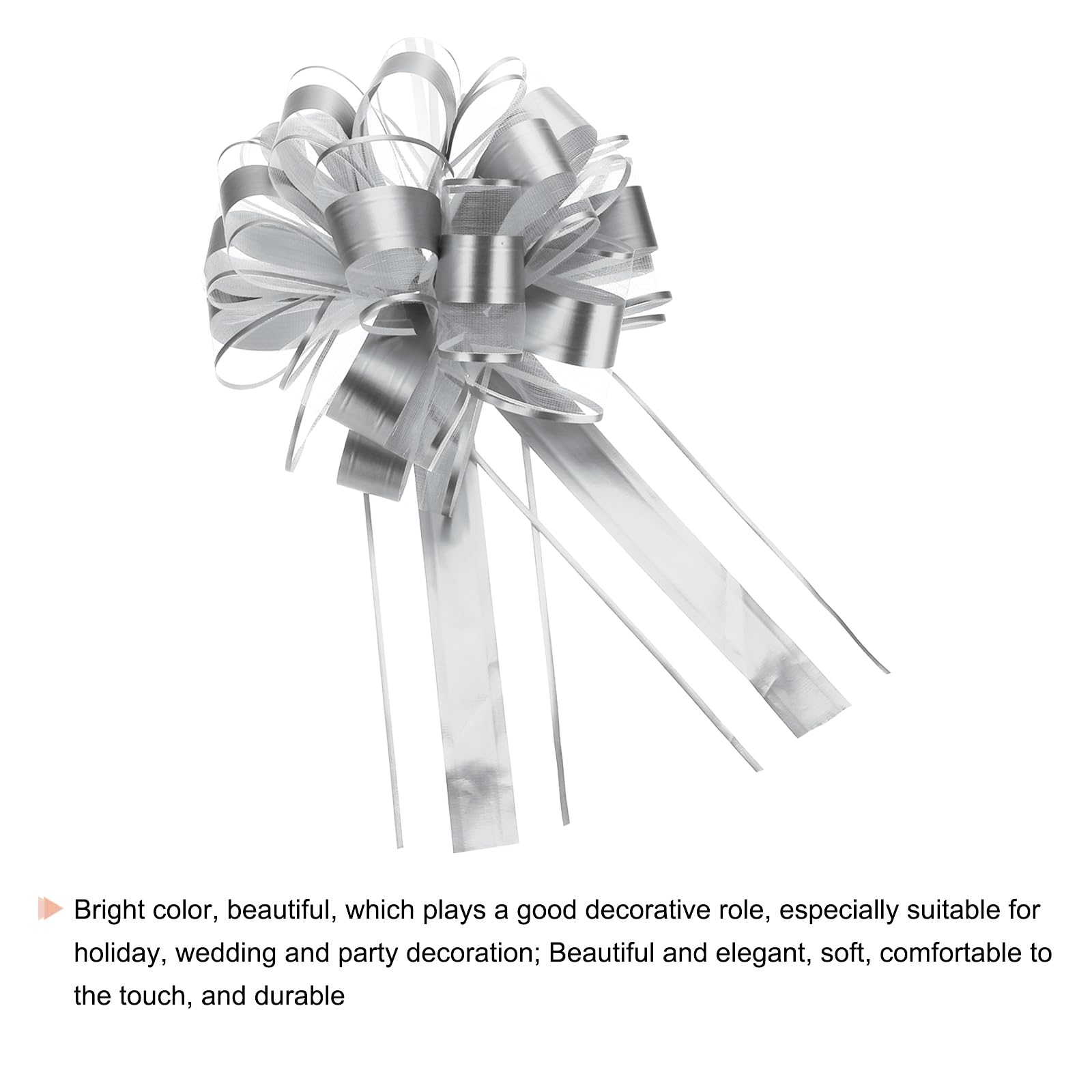Uxcell 12pcs 11 Inch Extra Large Pull Bow Metallic Gift Wrapping Bows Ribbon Organza Silver for Wedding Baskets Presents Christmas Party - Image 4