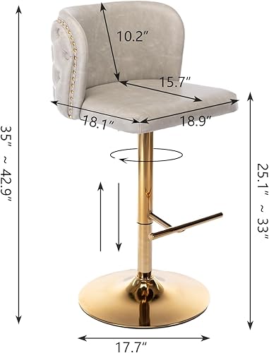 Miniatura 9 de BAXMUY Juego de 2 taburetes de bar giratorios de cuero, altura de mostrador, sillas de bar tapizadas modernas de poliuretano con respaldo copetudo y