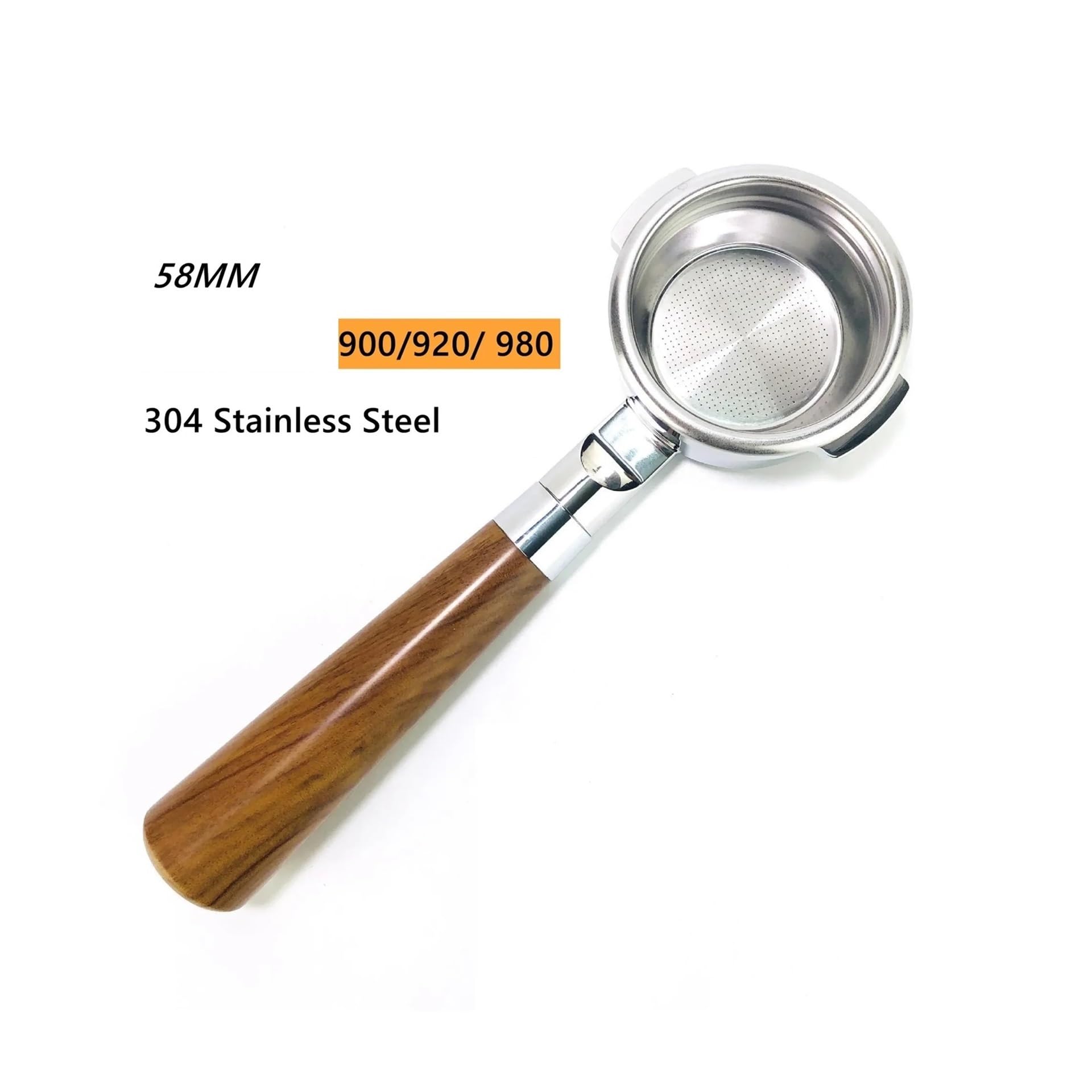 Portafiltro Sin Fondo De Acero Inoxidable De 58 Mm, Compatible Con Breville BES058NP, De Doble Caldera.(BES920 Red wood)
