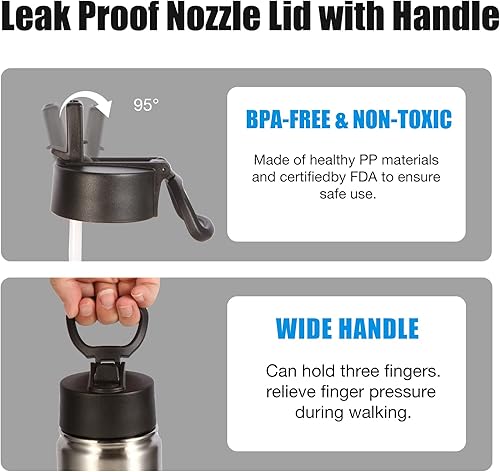 Miniatura 6 de Volhoply Botellas de agua aisladas de 22 onzas con tapa con popote, botella deportiva de acero inoxidable con asa, vasos de agua de viaje de metal