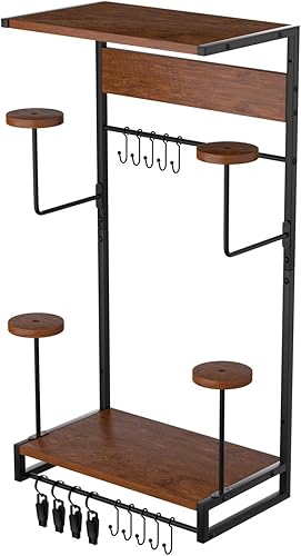 Vieshful Soporte de pared para casco de motocicleta, organizador de casco con tablas de madera de 2 capas y 4 soportes para sombreros, colgador de