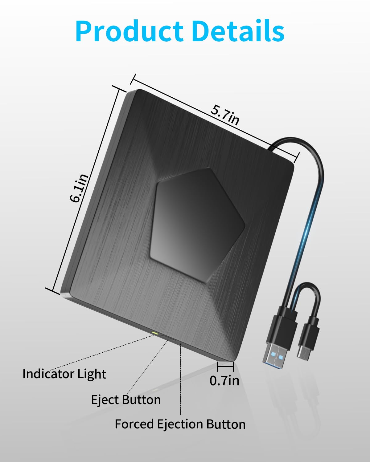 Lecteur Blu-ray externe, graveur Bluray externe avec USB 3.0 et Type-C, lecteur CD DVD externe Blue Ray, graveur Bluray pour PC, lecteurs Blu-ray externes USB pour Windows XP/7/8/10/11 MacOS