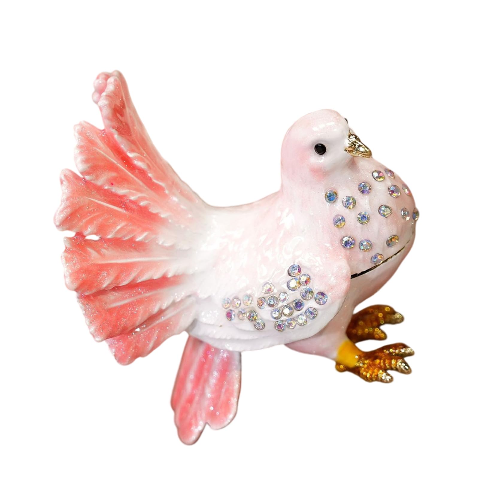 Fazvncv Exquisite Metal Bird Shaped Trinket Box with Crystal and Enameled Detail Jewelry Organiser Storage Container Unique Crystal Accented Bird Themed Trinket Container