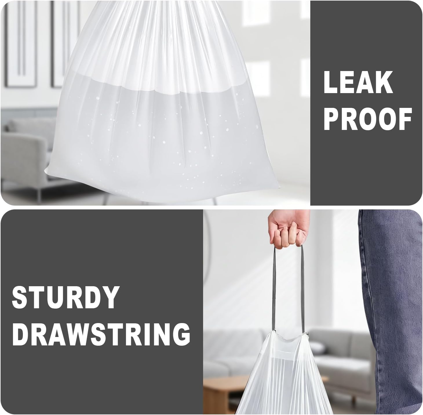 4 Gallon 60 Counts Drawstring Trash Bags, 4 Gal Unscented White Small Garbage Bags, Small Trash Can Bin Liners for Home Office Kitchen Bedroom Car, Fit 12-15 Liter image 3