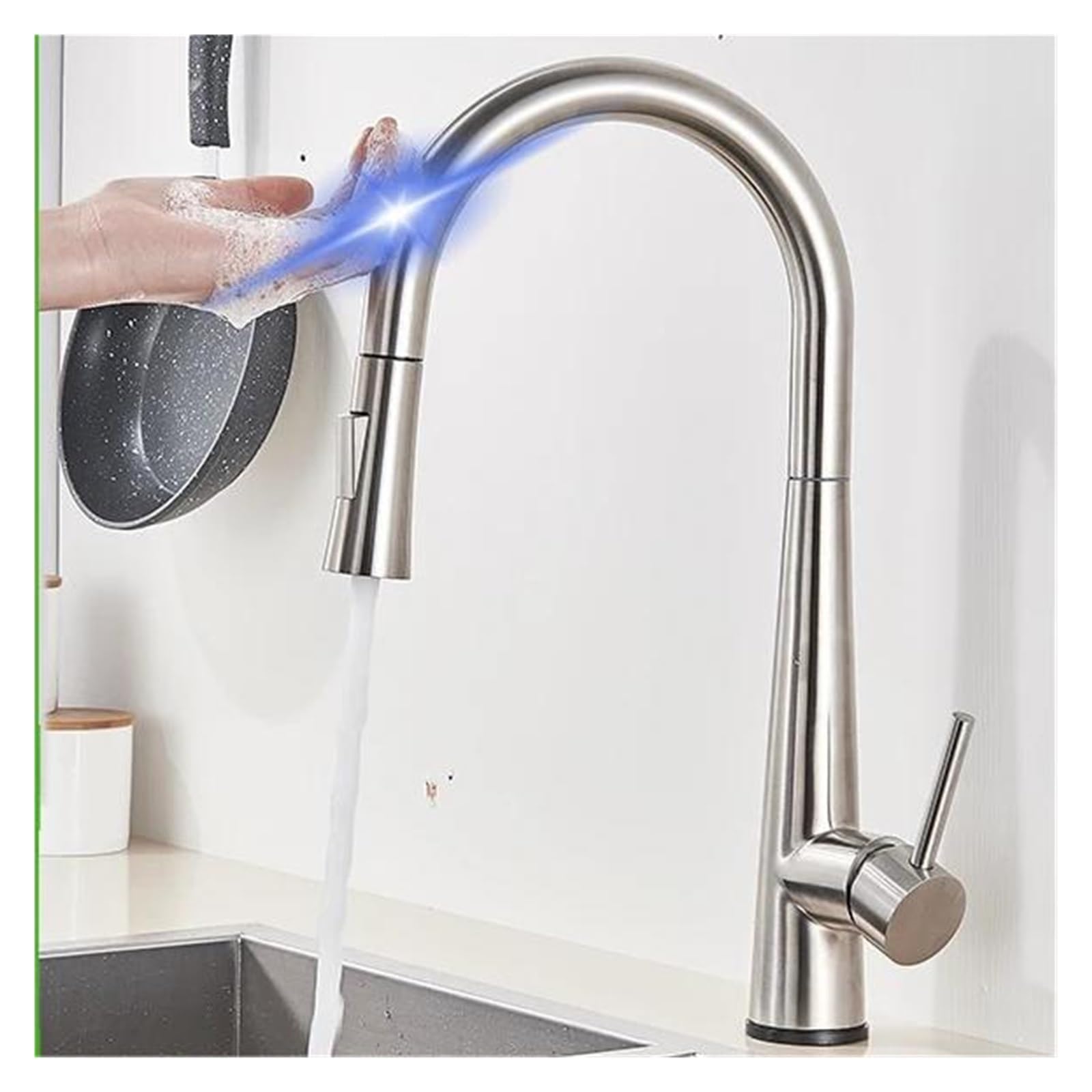 Robinet intelligent tactile inductif sensible avec douchette noir