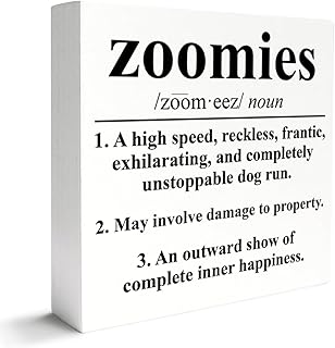 Dog Lover Decor Wooden Box Sign, Funny Dog Desk Decoration for Home Bedroom, Zoomies, Dog Lover Gifts for Women Men, Dog Mom Dog Dad Dog Owner Gifts, White