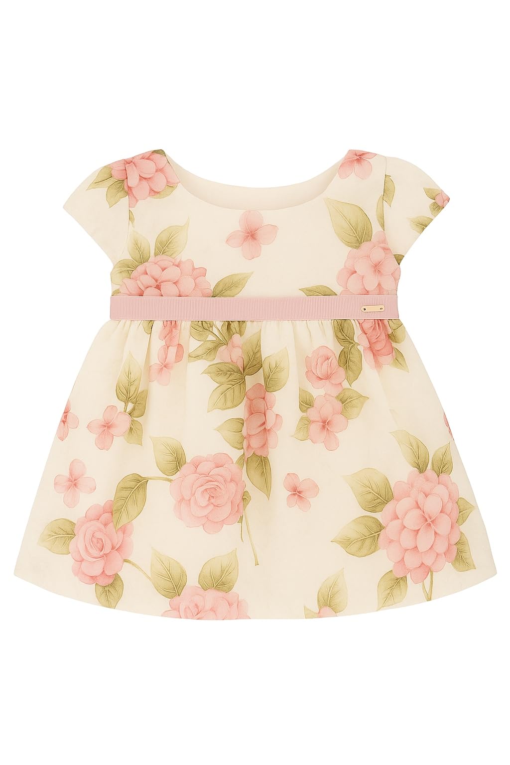 Generico Vestito Bebè Bambina Elegante Floreale – Modello 1907 – Abito Cerimonia Estivo con Fiocco, Maniche Corte e Gonna Svasata – Perfetto per Battesimi e Occasioni Speciali, 6 Mesi, Rosa