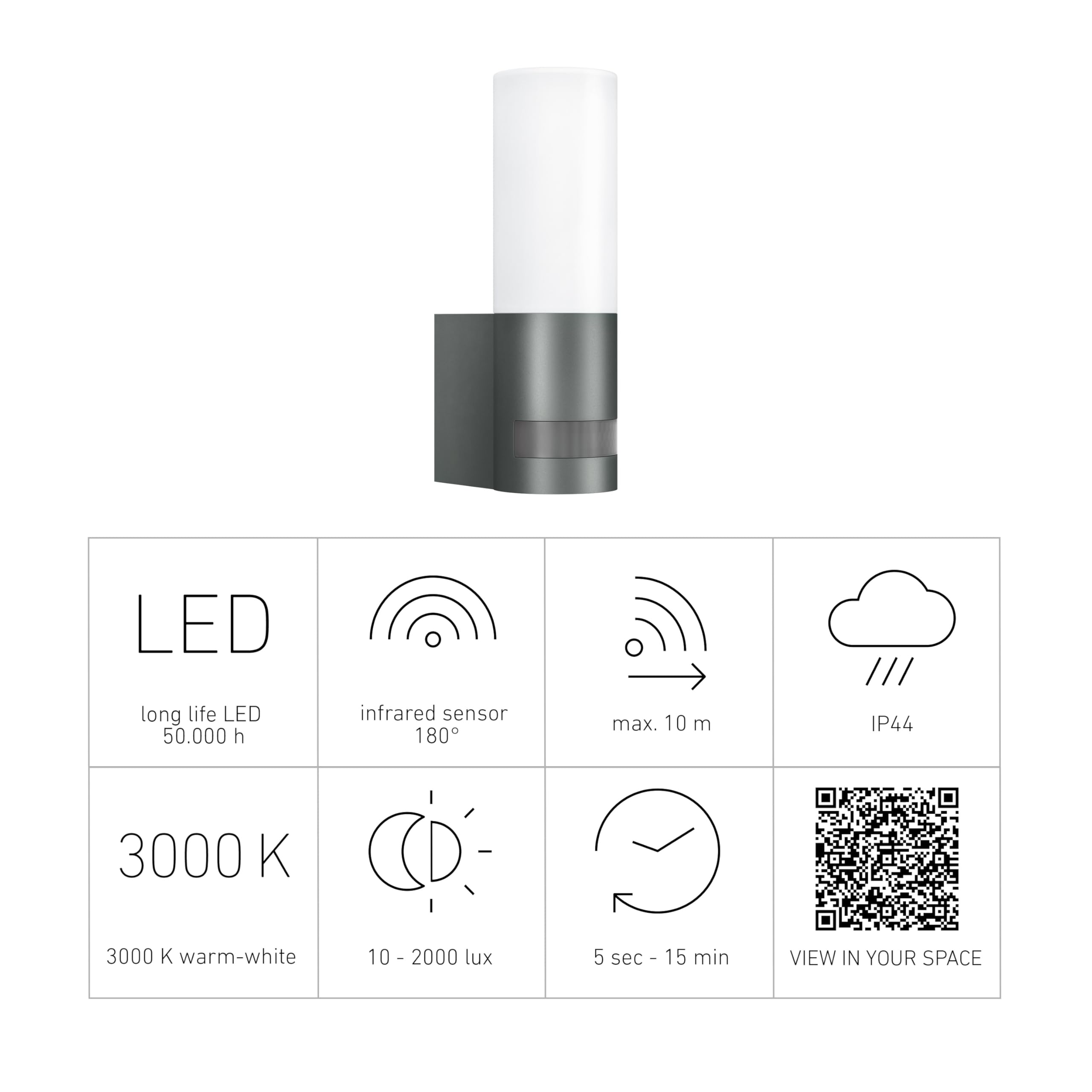 Steinel Oprawa zewnętrzna L 605 S, czujnik zewnętrzny LED, czujnik ruchu 180° o zasięgu 10 m, 11,3 W, 729 lm, aluminium