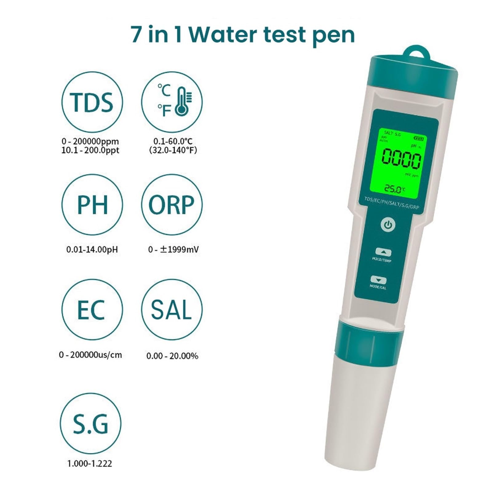 7w1 PH/TDS/EC/ORP/zasolenie/SG/miernik Temperatury C-600 Tester Jakości Wody Do Akwariów Wody Pitnej Miernik PH DokłAdny Pomiar