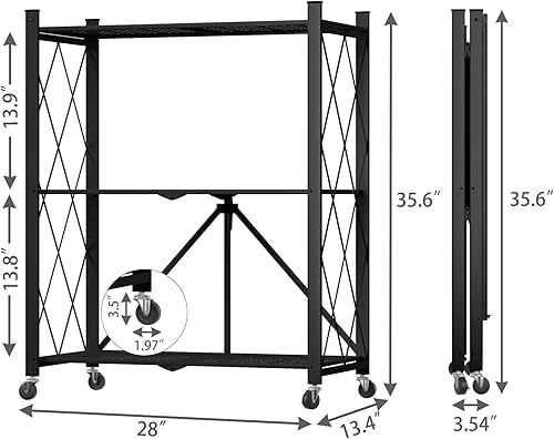 Miniatura 3 de Yuanjimi Estante de almacenamiento plegable de 3 niveles con ruedas, unidad de estantería de garaje resistente que carga 550 libras, estantes