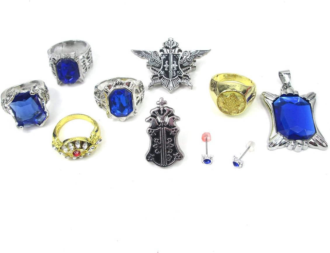 HiRudolph Cosplay Black Butler Ciel Sebastian Ring Necklace Earring Studs Set
