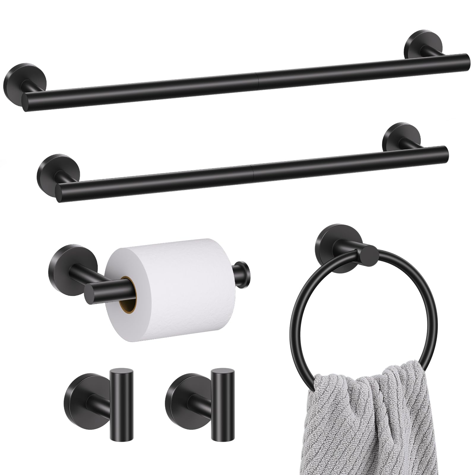LMYSXAOZ Matte Black Bathroom Hardware Set, Modern 19.7/23.6 Inch Towel Bar Set Wall Mounted, Durable SUS304 Stainless Steel Accessories 6-Piece