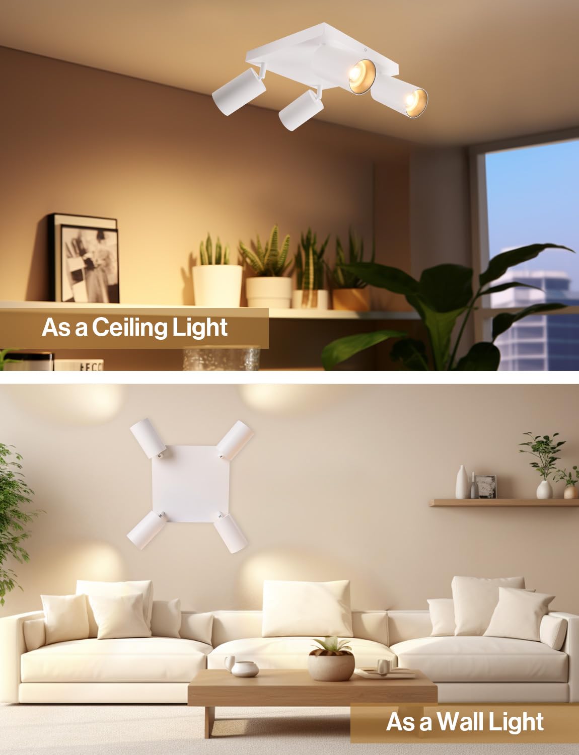 KYOTECH Lampara Techo LED de 1 luz Blanco, Focos Techo Orientable de 350° + 90° de Aluminio GU10 Blanco Cálido 2700K 5W 400LM, Moderna Focos LED Interior Techo Para Cocina Salón (Bombilla Incluida) | Incluye bombillas LED GU10, aluminio moderno foco LED d