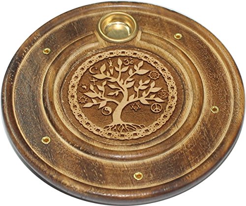 Find Something Different Porte-encens en Bois gravé Arbre de Vie en Bambou Multicolore 10 x 10 x 1 cm