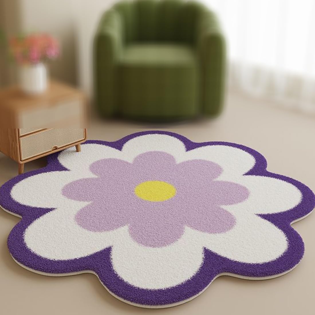Alfombra Floral Lavable, Alfombra De Forma Irregular para Salón, Alfombras Antideslizante para Dormitorio De Niñas, Cuarto De Baño, Cuarto De Niños Y Cocina(Floral F,120x120cm)