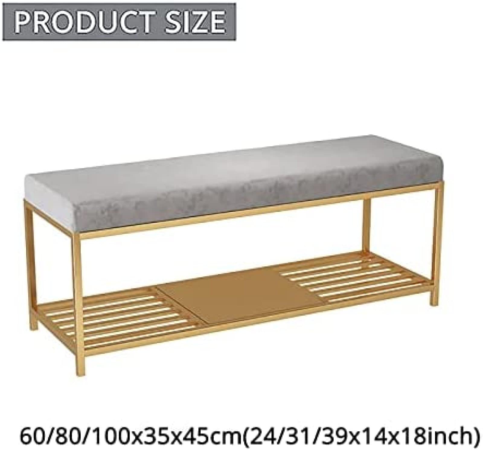 Ławka Wejściowa Ze Złotym Stojakiem Na Buty, Aksamitny Stołek Na Buty, Stojak Na Buty, Salon, Stojak Na Buty, Ławka, Stołek Do Przechowywania, Różowy, 80X35X45 Cm, Szary, 60X35X45 Cm (24X14X18 Cali)