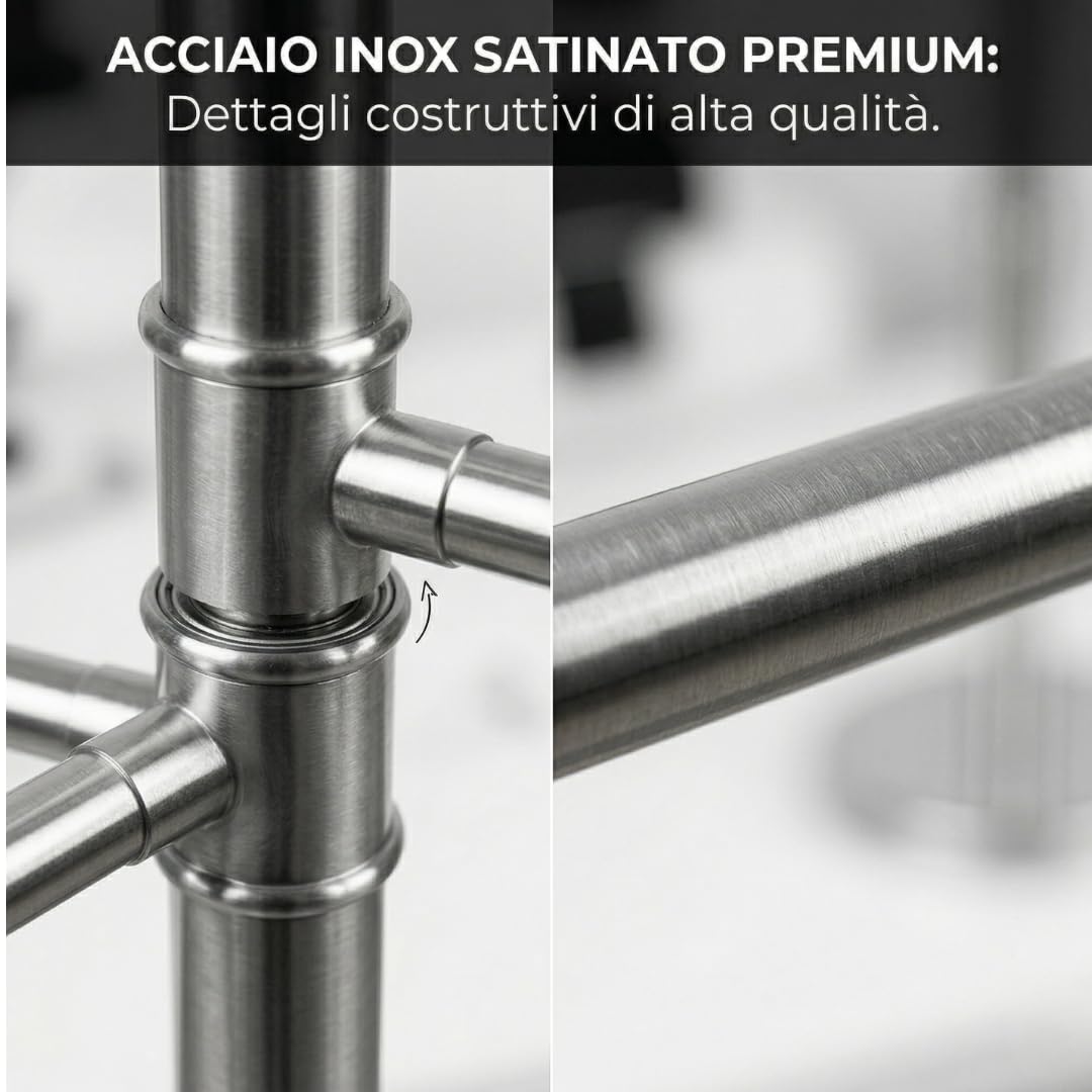 Piantana Portasciugamani da Terra in Acciaio con 3 Bracci Rotanti - Porta Salviette Bagno Salvaspazio Stabile e Antiruggine - Design Moderno in Argento Satinato 87x37x22 cm