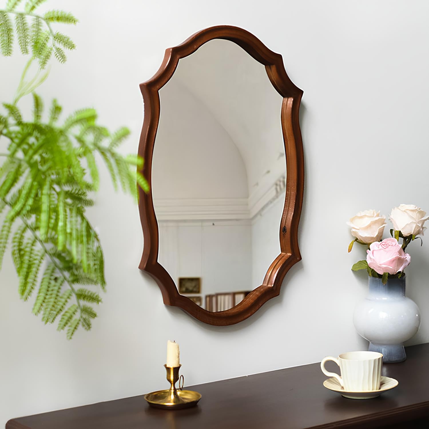 Irregular Wooden Bathroom Decorative Wall Mirror, Horizontal Or Vertical