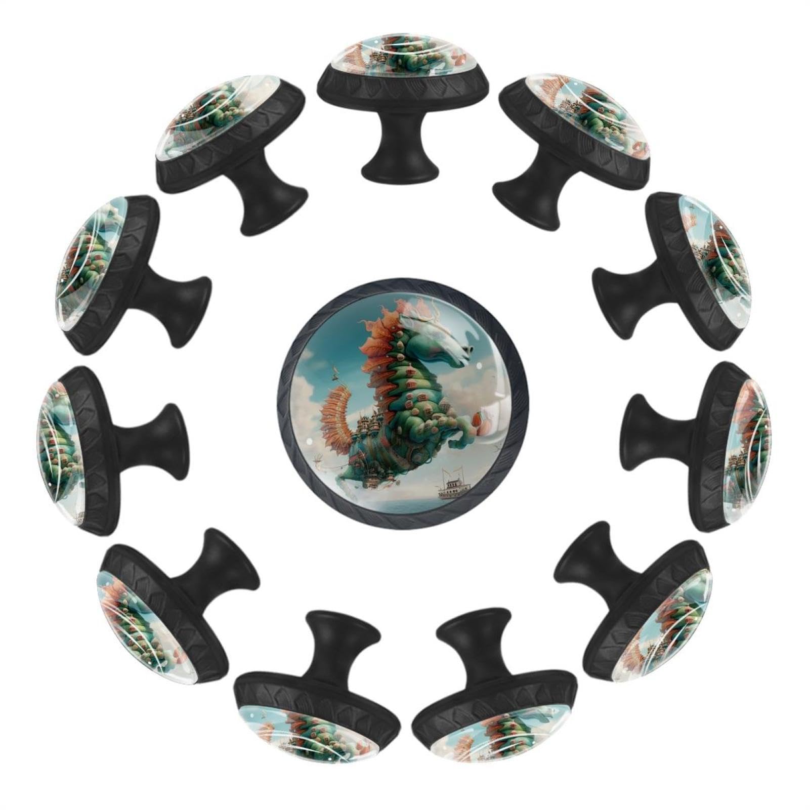 Boutons de tiroir en verre bleu océan boutons de meuble hippocampe x12