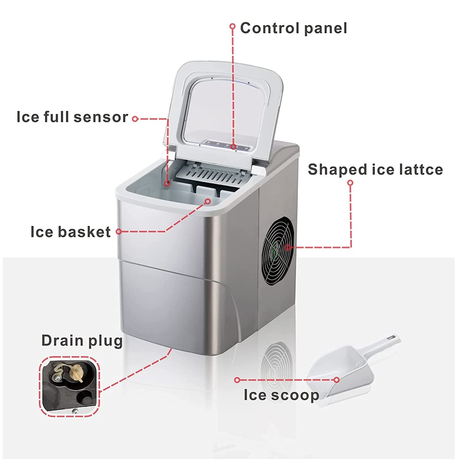 Portable Ice Maker Machine For Countertop Automatic 33lbs In 24 Hours Compact Ice Cube Maker 9 Cubes Ready In 8 Mins With Scoop And Basket For Home Kitchen Office on Fridge.com - View 5