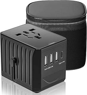Worldwide Travel Adapter,SHUOMAO All In One Travel Adaptor with 3 USB +3A USB C Ports,Universal Travel Plug Adaptor International Wall Charger 4 Plugs for US UK EU CN(with USB LED Lamp)