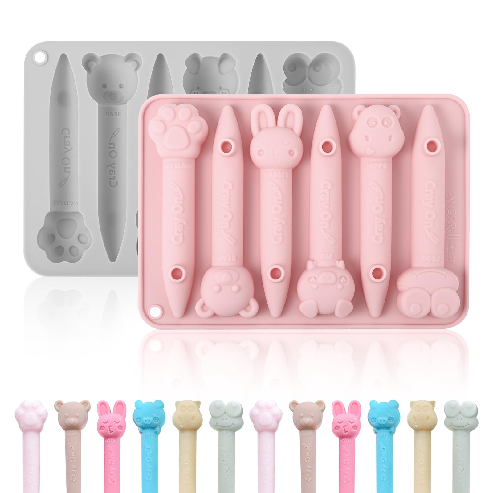 EeYahYong 2 Pack 3D Silicone Crayon Molds, Crayon Molds Silicone Oven Safe,Pink and Gray Animal Theme Crayons Mold for Crayons, Candies, Chocolates