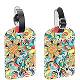 Paquete de 2 etiquetas de equipaje para maleta, ave fénix y girasol