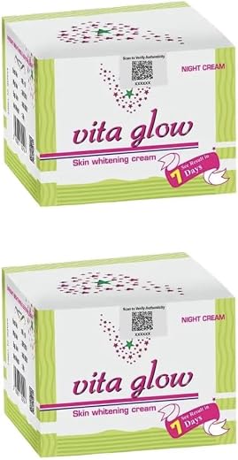 Vita glow Skin Whitening Night Cream, 30g, with Glutathione, Kojic Acid, Vitamin C, Pack of 2(30+30) with seal