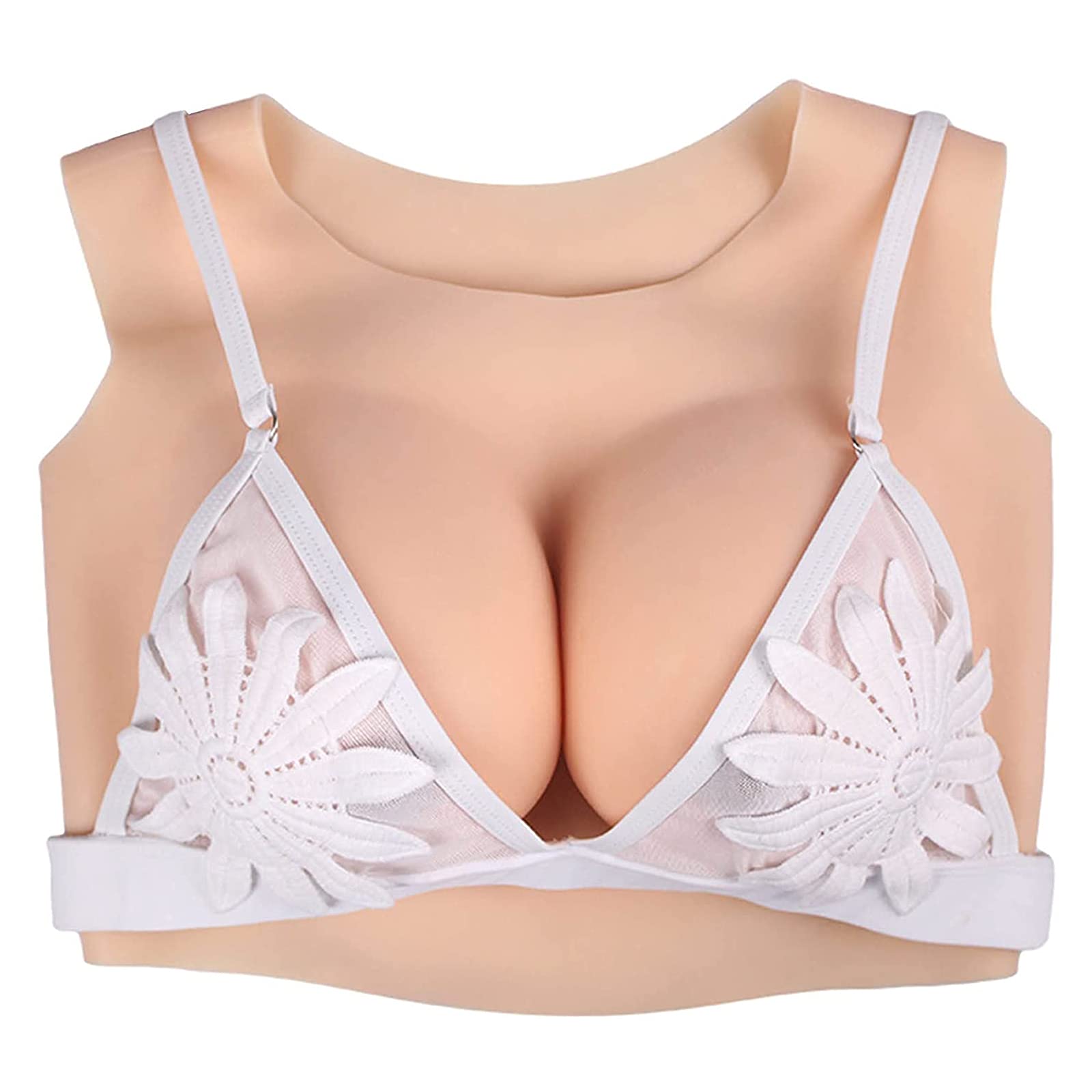 BGRYCN Silicone Breastplate Realistic Fake Breasts, Round Neck Design, Natural Look, for Crossdressers & Cosplay,Bronze,D Cup