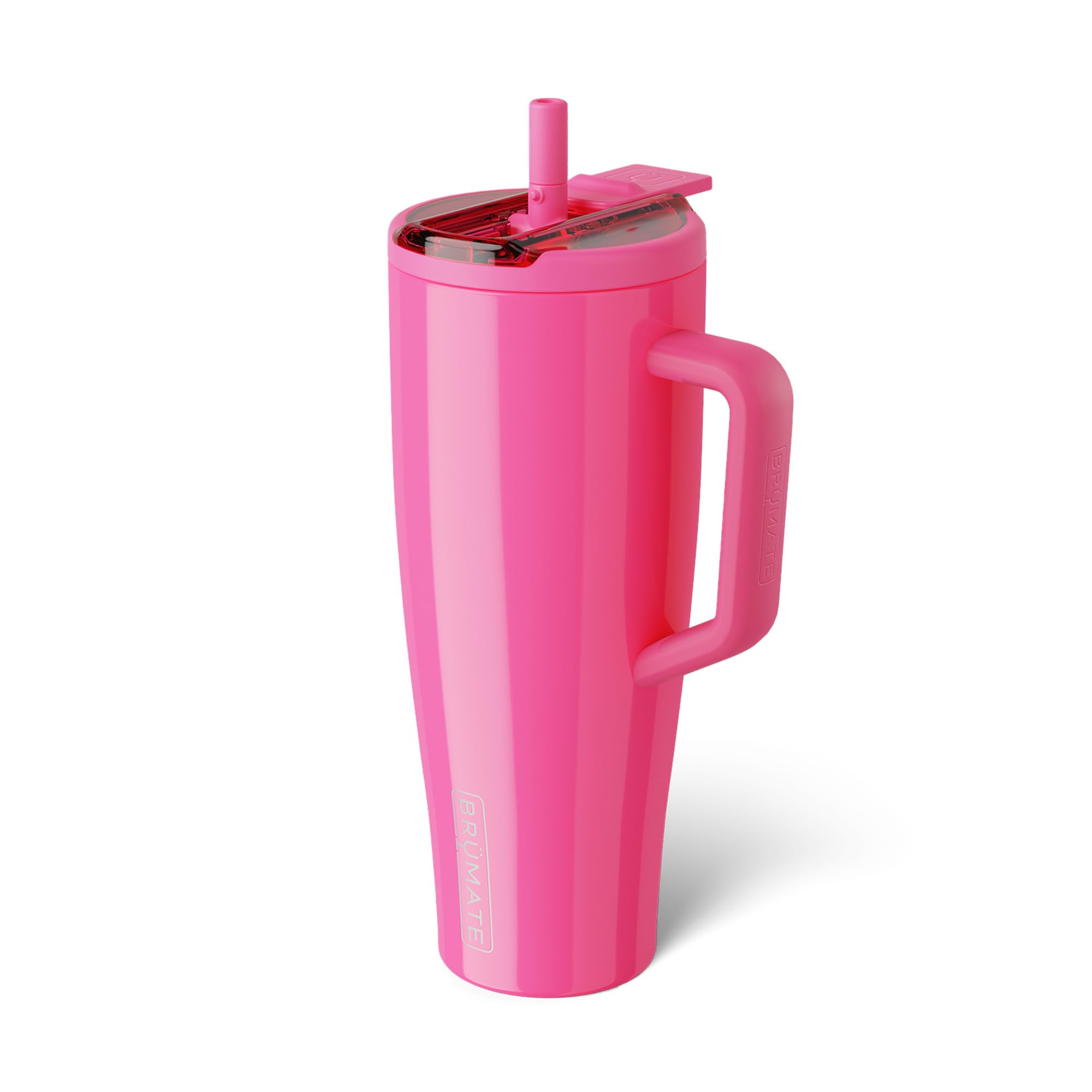 BrüMate Era Flip 40oz Tumbler with 100% Leakproof Covered Straw Lid | Hygienic Covered Straw | Insulated Stainless Steel Water Bottle with Handle | Cup Holder Friendly | BPA-Free (Neon Pink) — image 1