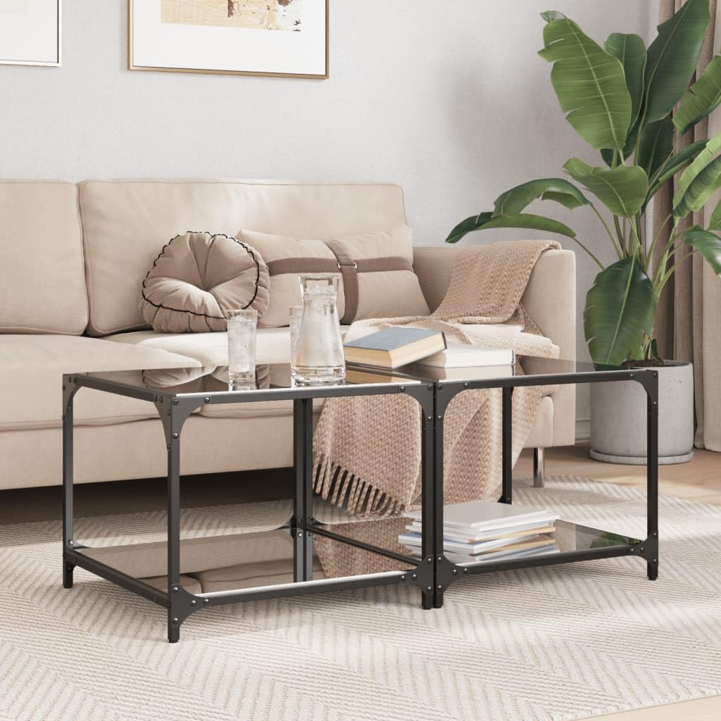 Tables basses en verre noir pour salon moderne et bureau contemporain lot de 2