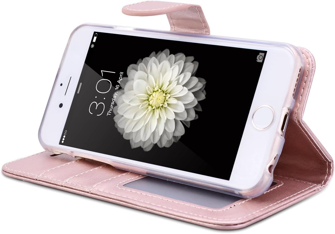 WeLoveCase iPhone 6 Case, iPhone 6S Case, Premium PU Leather Flip Folio Wallet Case with Multi-Function Card Slots Cash Pocket Inner TPU Bumper Case Protective Cover for iPhone 6/6S 4.7" (Rose Gold)
