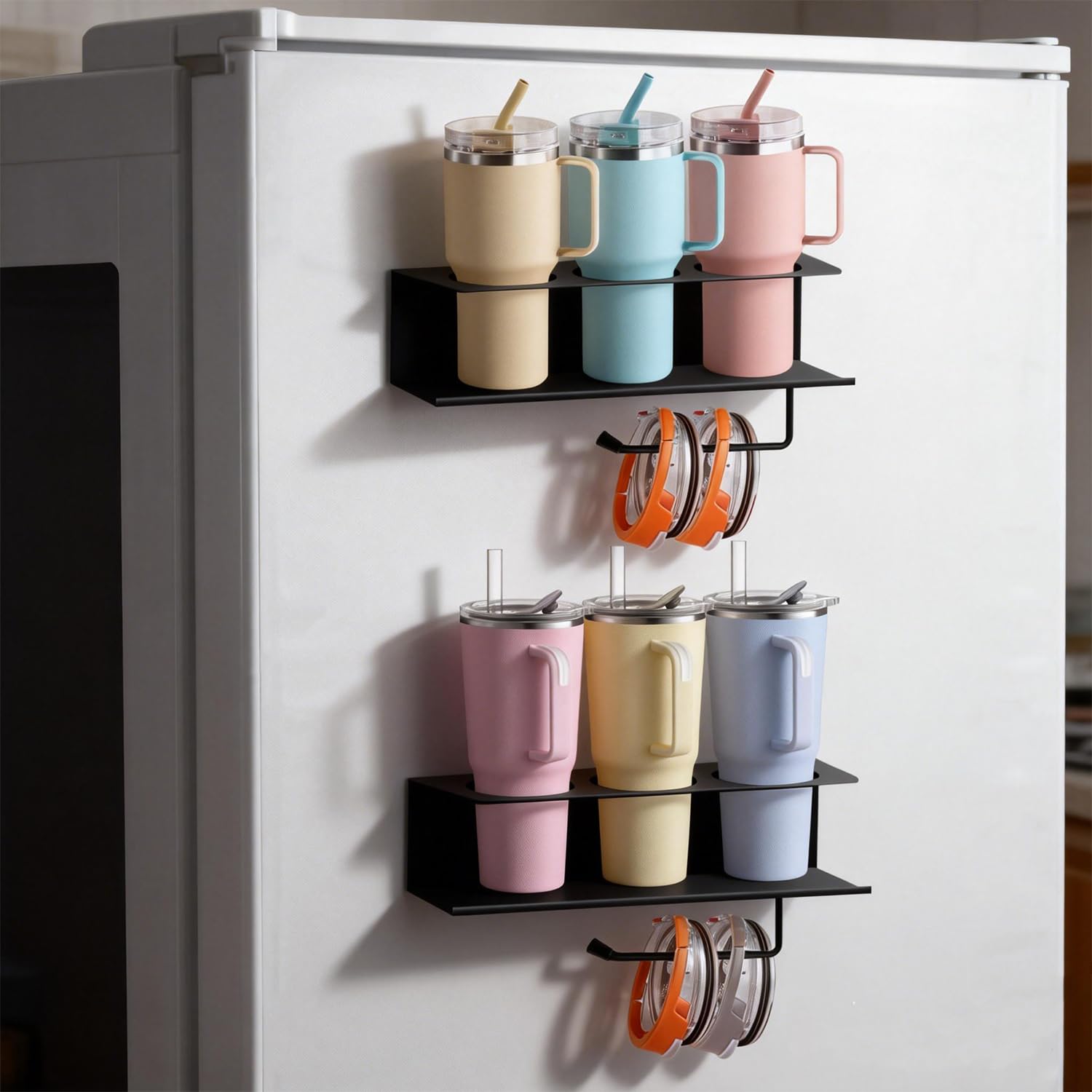 SKTMH 2 Pack Magnetic Stanley Cup Organizer Water Bottle Holder for Stanley 30&40 oz Tumbler with Double Sided Tape Hold for Kitchen Fridge Cabinet